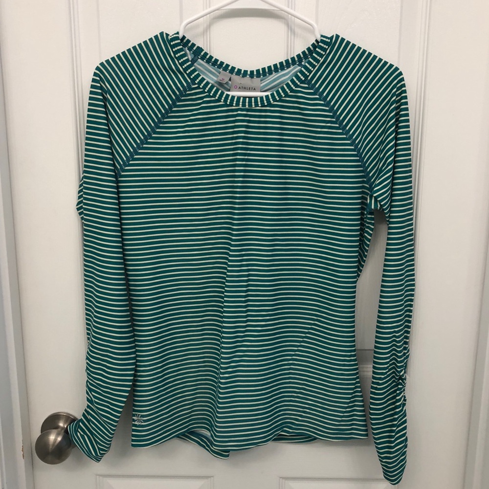 Athleta green/white stripe long sleeve rash guard